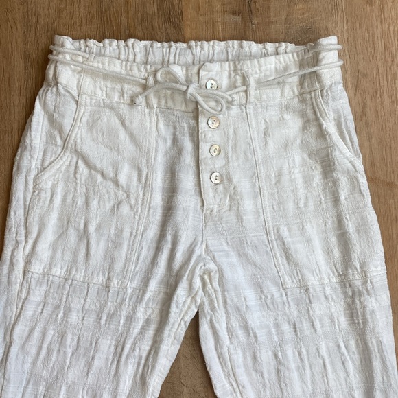 Sundance Coastline White Pants petite small 100%Cotton Stretch Waist Beachy Boho - Picture 3 of 10